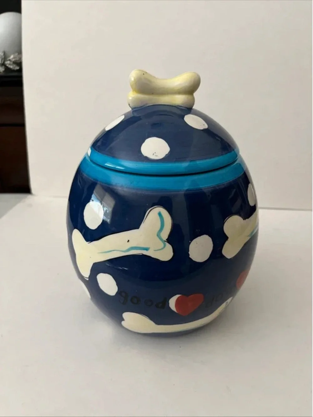 Hausenware Dog Treat Biscuit Bone Canister Cookie Jar Hand Painted Ceramic